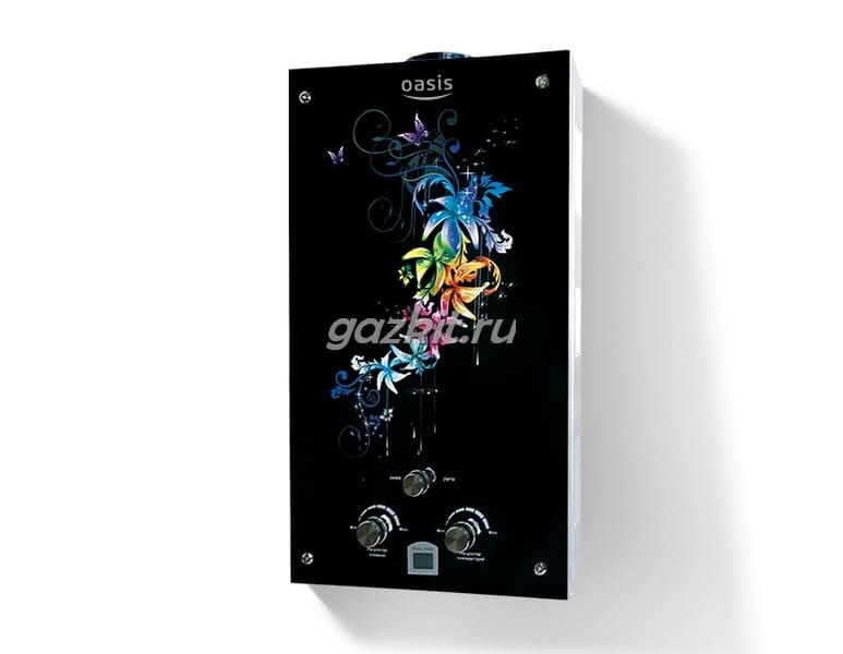 Газовая колонка Oasis 20 Glass RG цветочный орнамент, черный фон